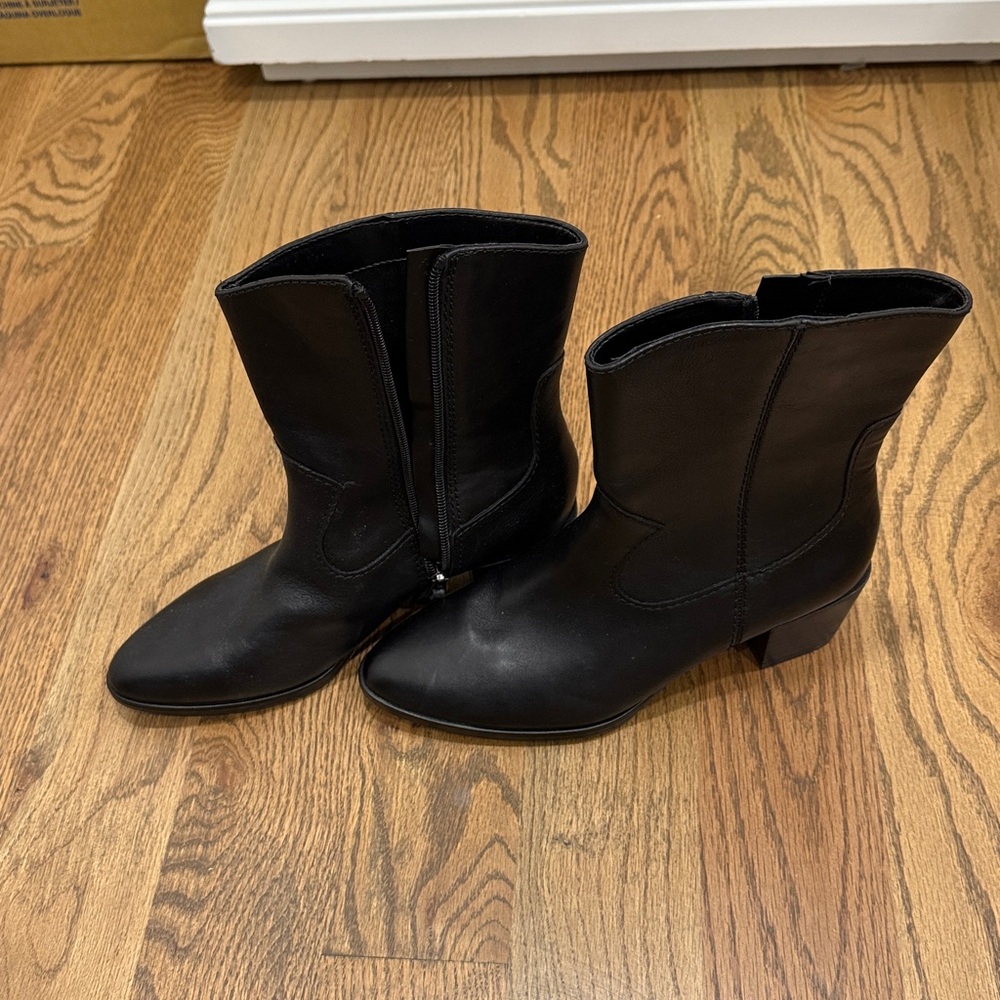 NATURALIZER Womens Black Gaby Almond Toe Block Heel Leather Western Boot - 6.5M